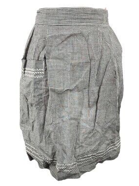 Vintage Gingham Black White Half Apron MCM Embroidered Detail Pleated Pocket
